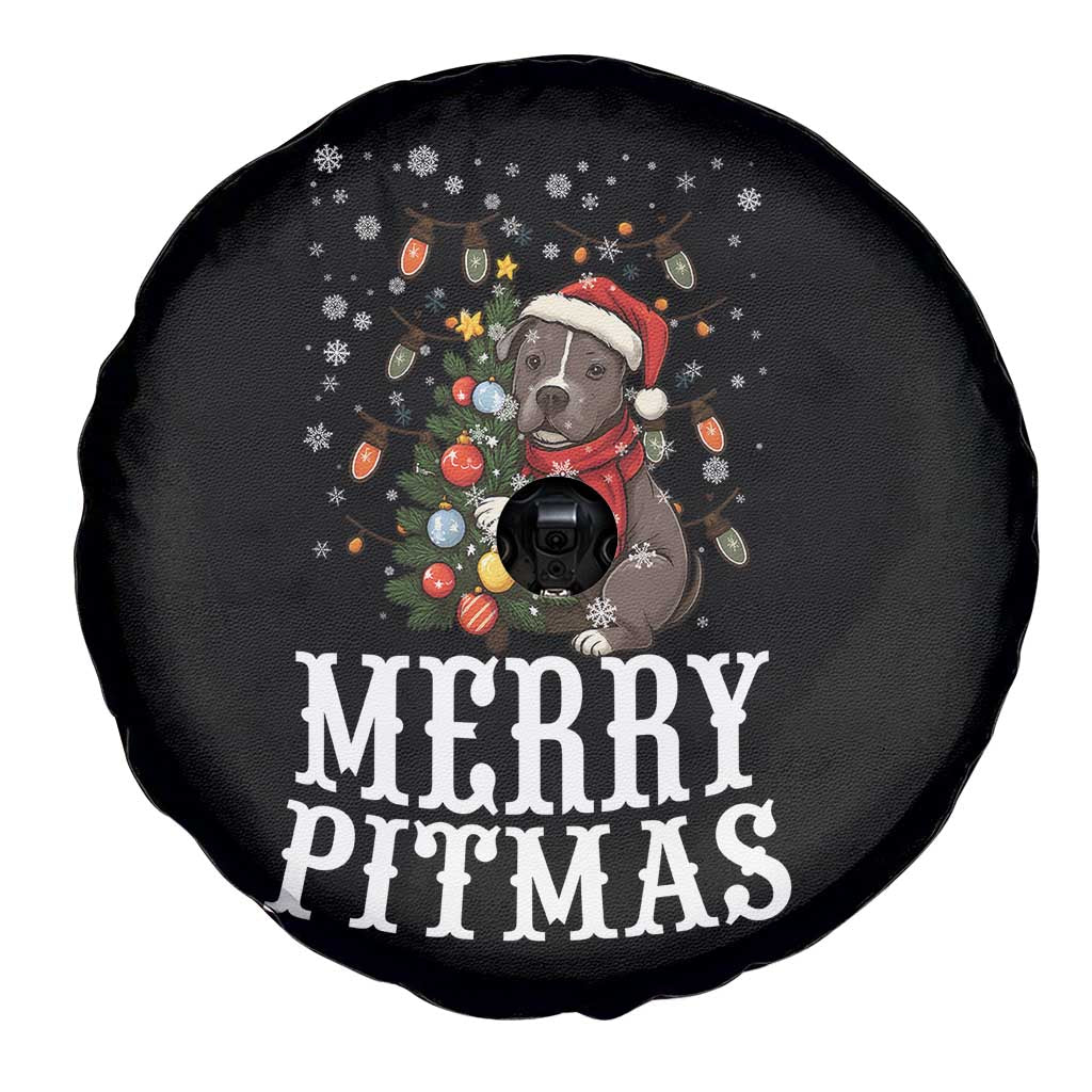 Christmas Pitbull Spare Tire Cover Funny Merry Pitmas Tree Hug - Wonder Print Shop
