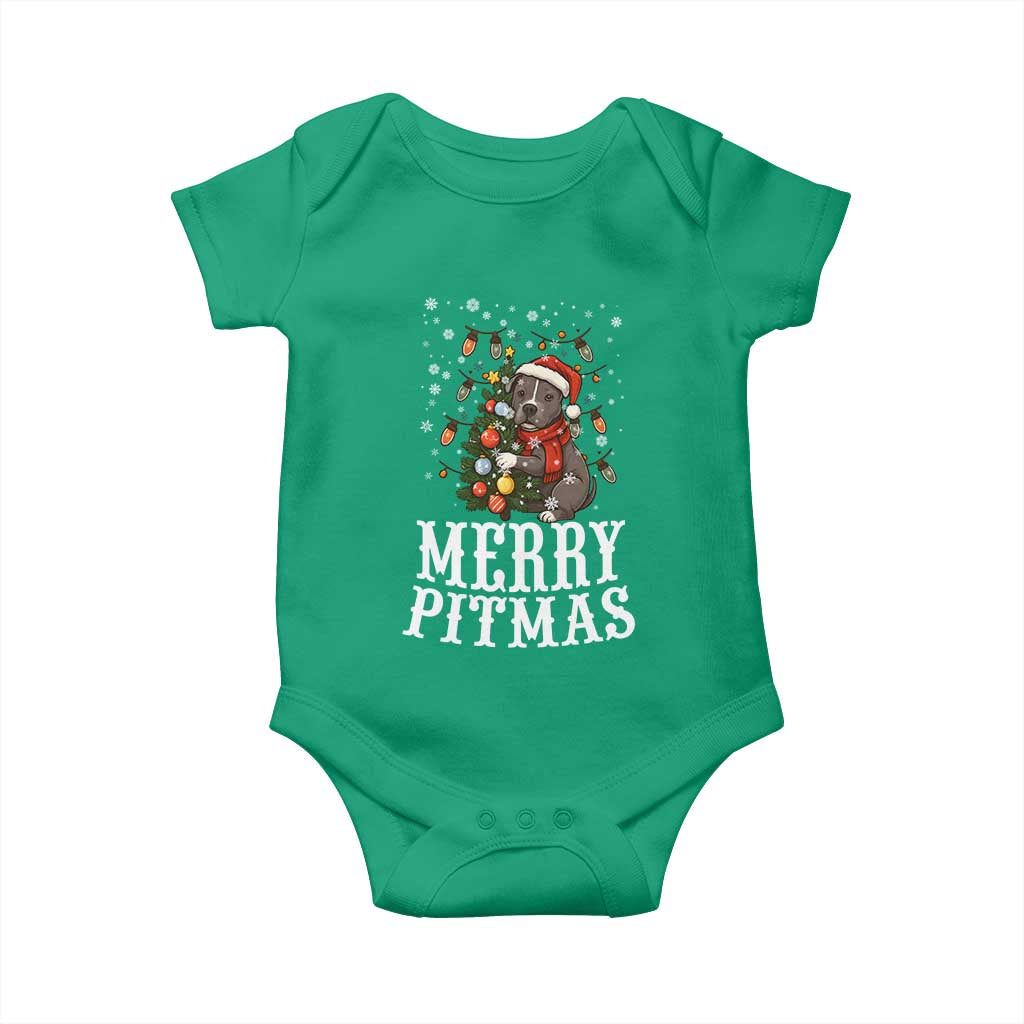 Christmas Pitbull Baby Onesie Funny Merry Pitmas Tree Hug - Wonder Print Shop
