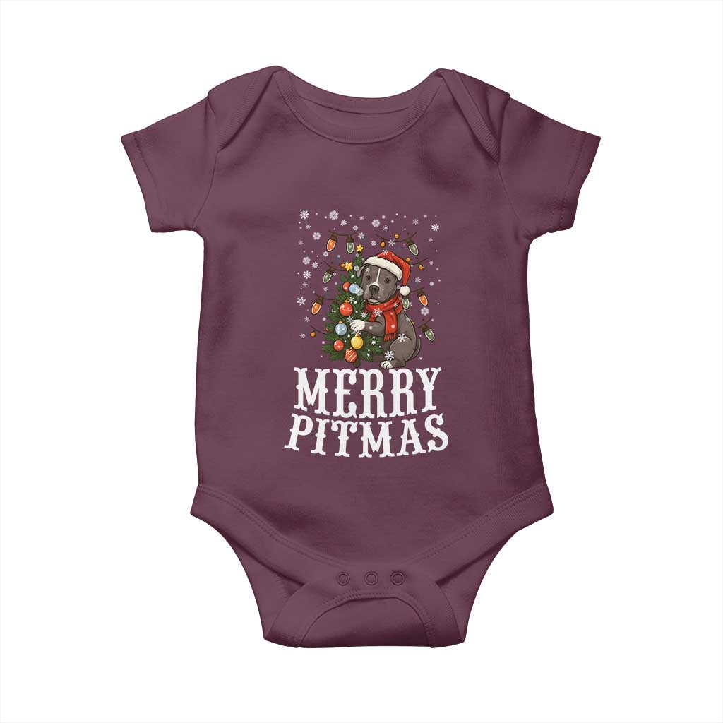Christmas Pitbull Baby Onesie Funny Merry Pitmas Tree Hug - Wonder Print Shop