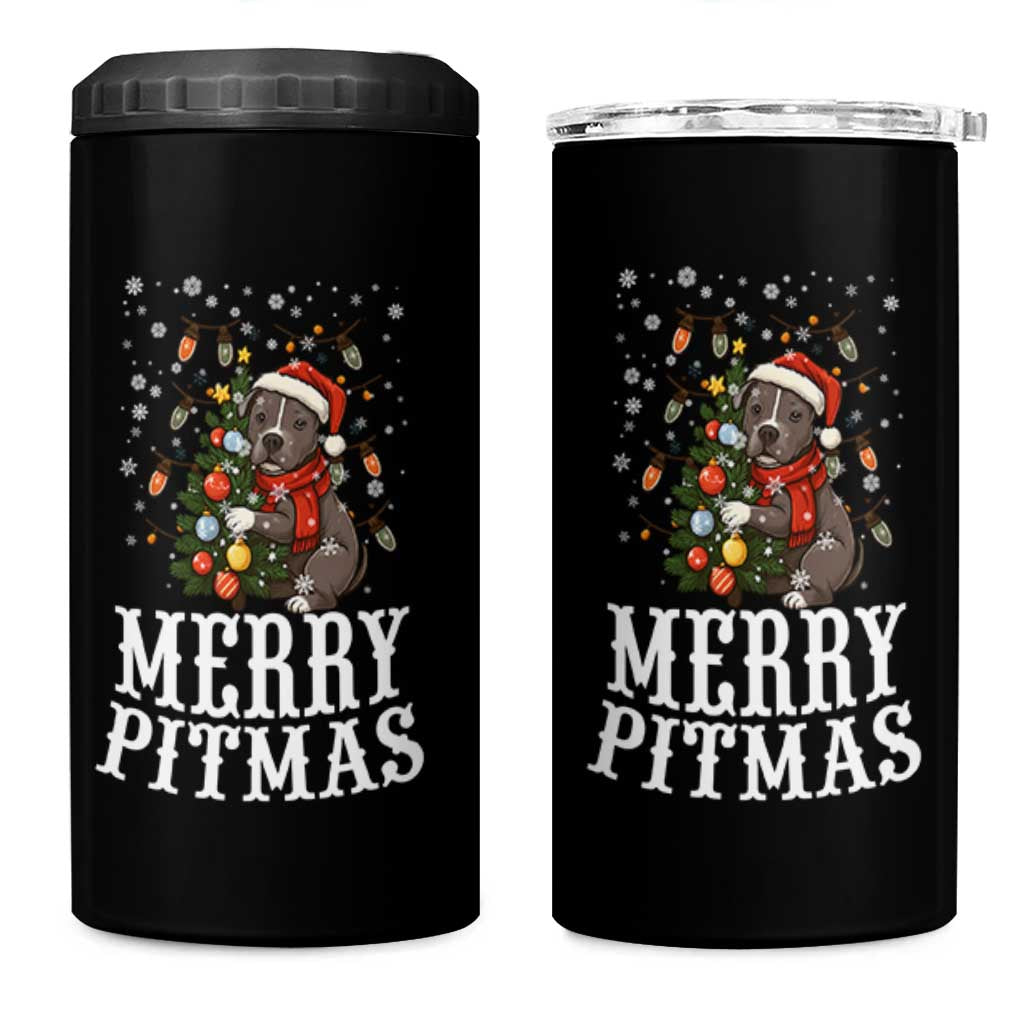 Christmas Pitbull 4 in 1 Can Cooler Tumbler Funny Merry Pitmas Tree Hug