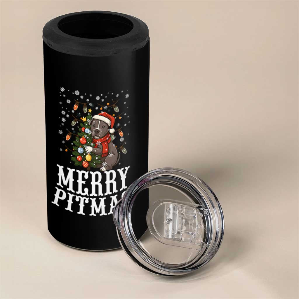 Christmas Pitbull 4 in 1 Can Cooler Tumbler Funny Merry Pitmas Tree Hug