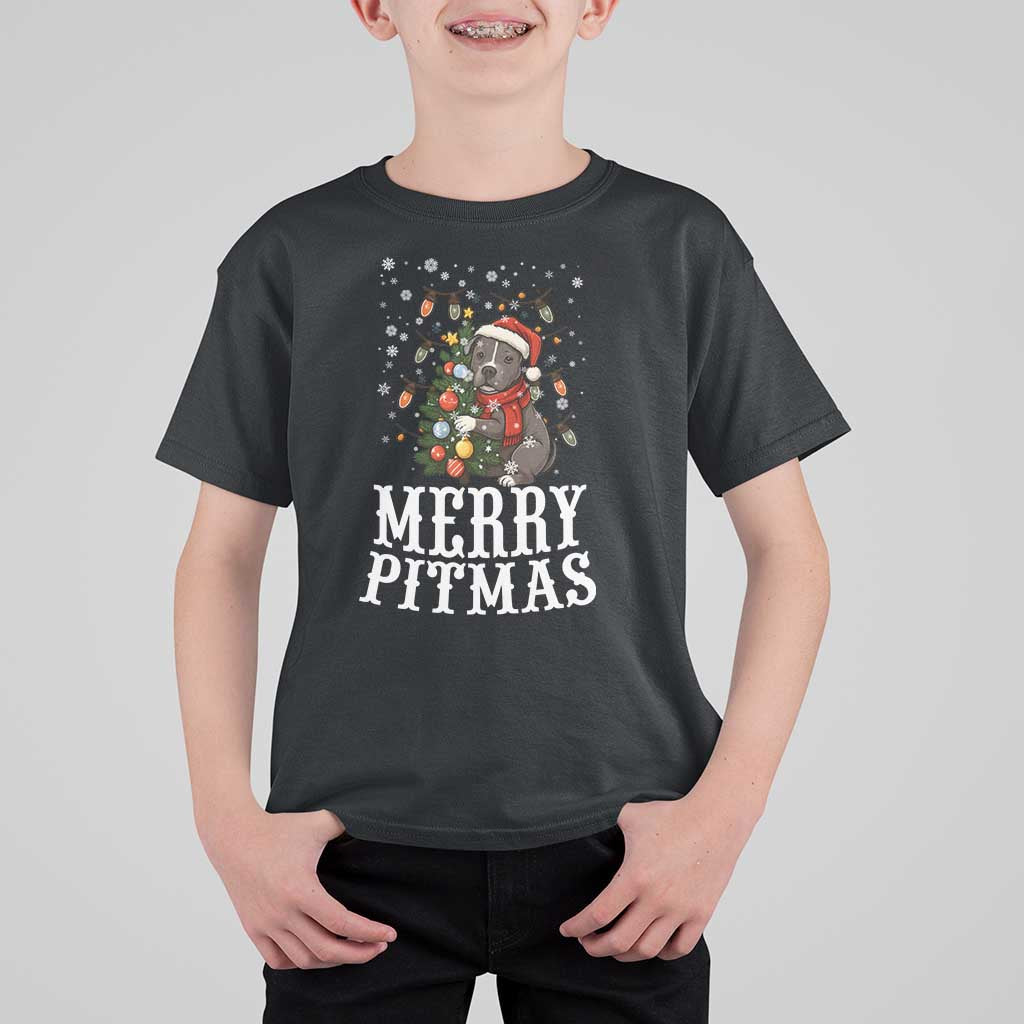 Christmas Pitbull T Shirt For Kid Funny Merry Pitmas Tree Hug - Wonder Print Shop
