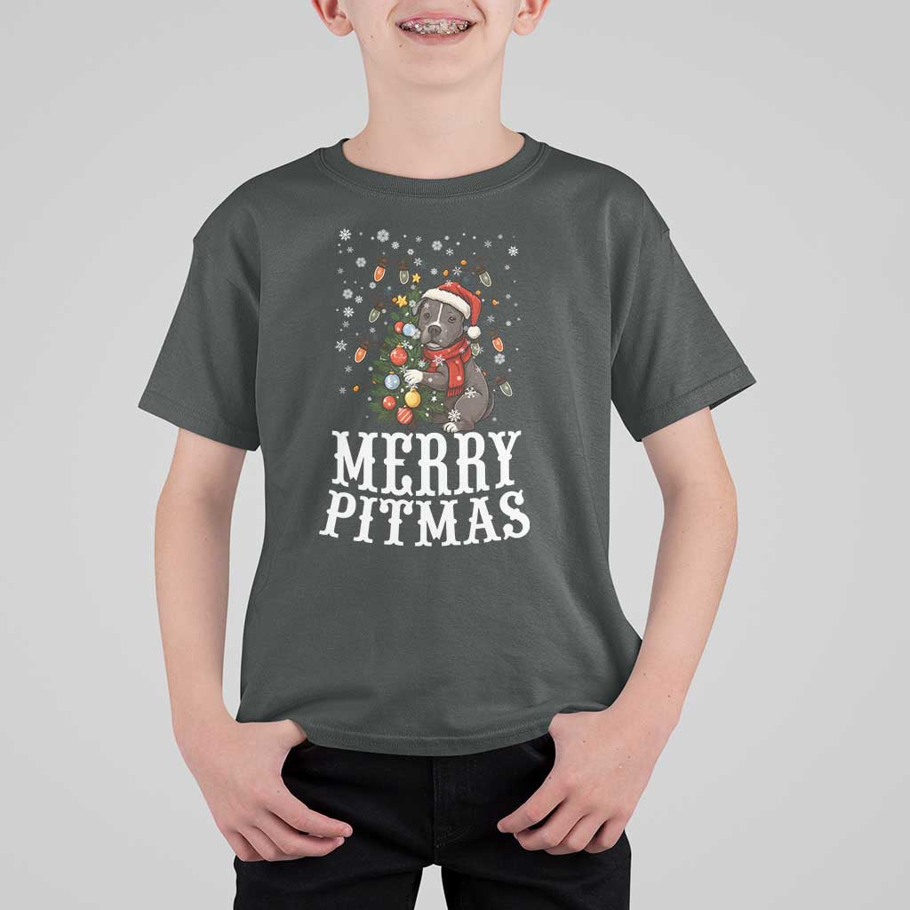 Christmas Pitbull T Shirt For Kid Funny Merry Pitmas Tree Hug - Wonder Print Shop