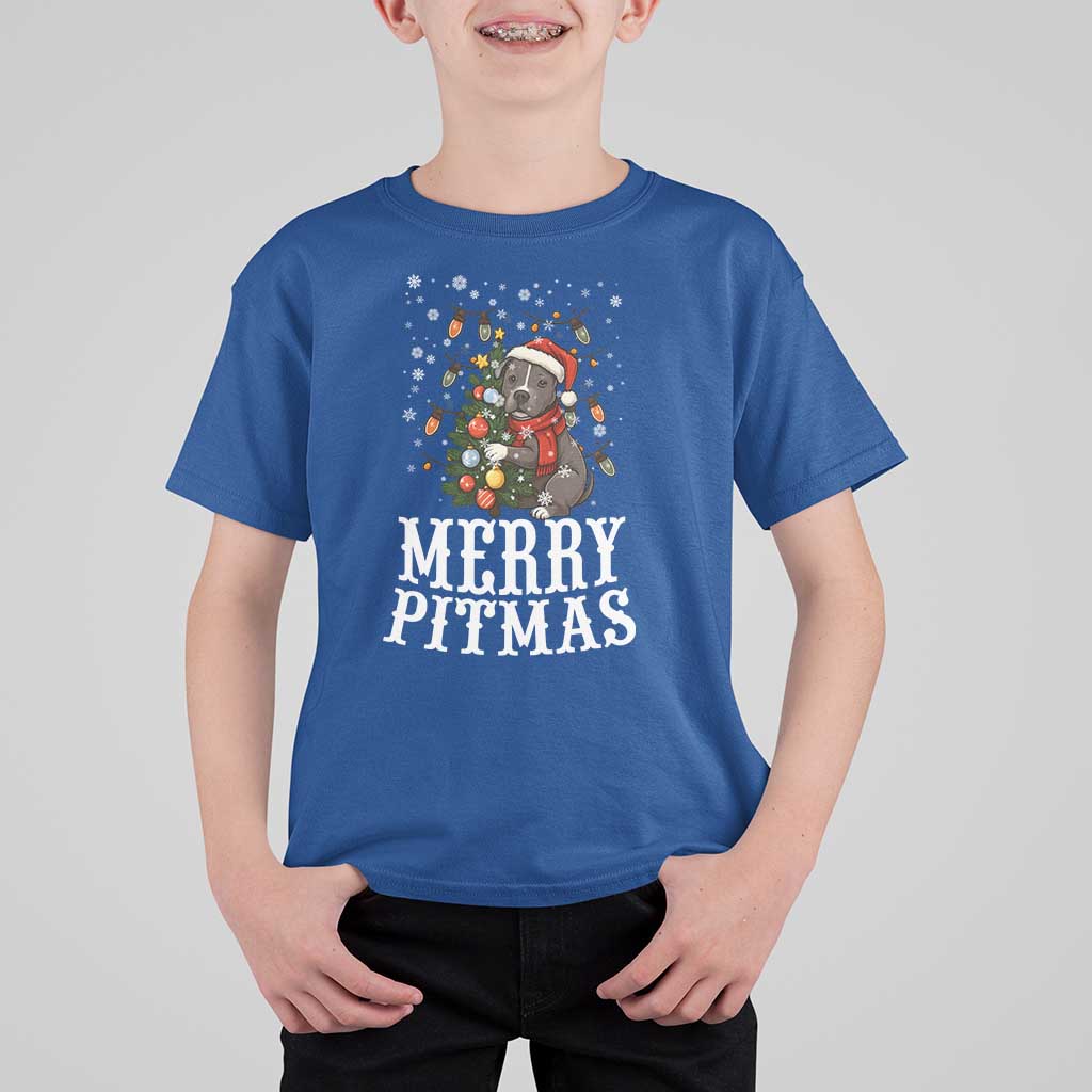 Christmas Pitbull T Shirt For Kid Funny Merry Pitmas Tree Hug - Wonder Print Shop