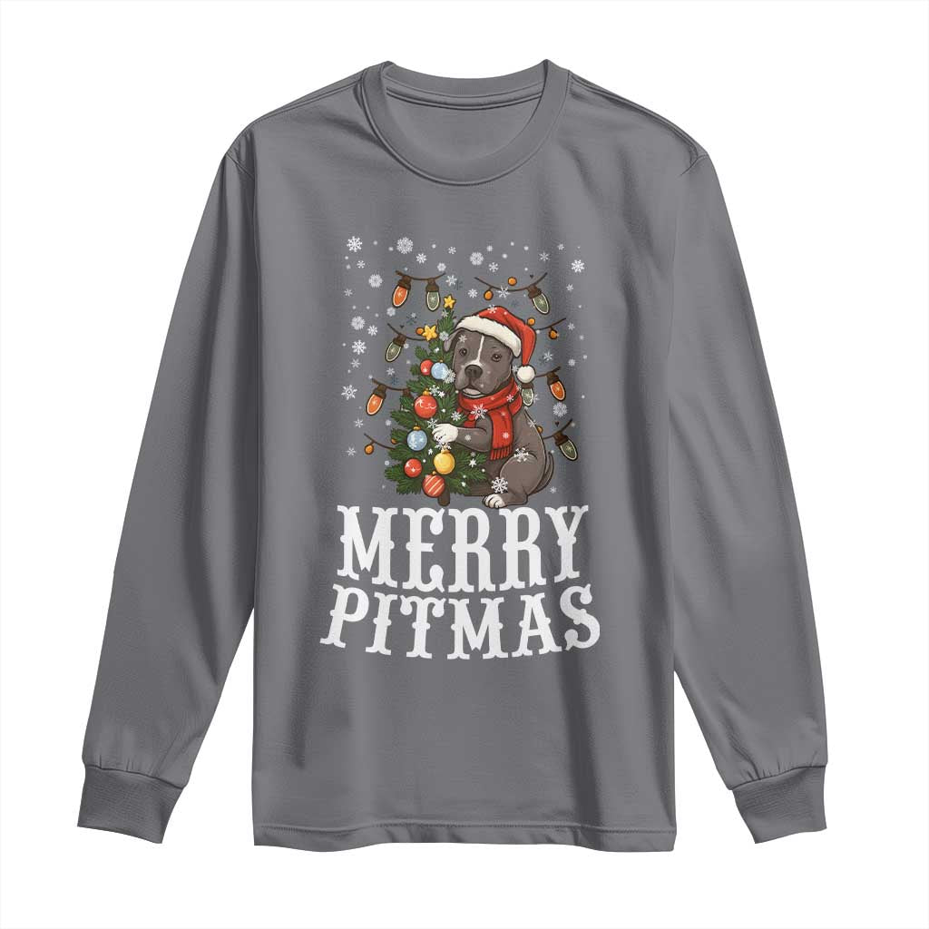 Christmas Pitbull Long Sleeve Shirt Funny Merry Pitmas Tree Hug - Wonder Print Shop