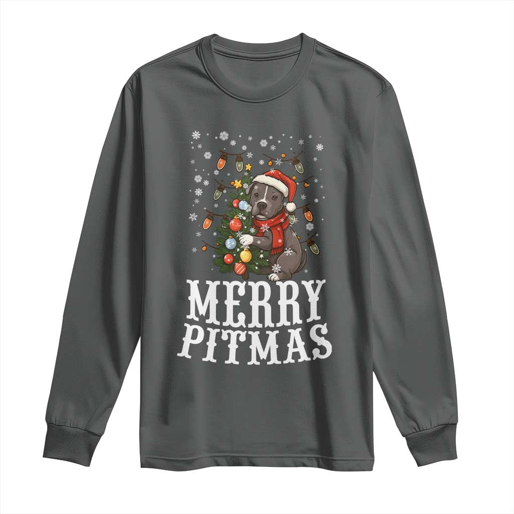Christmas Pitbull Long Sleeve Shirt Funny Merry Pitmas Tree Hug - Wonder Print Shop