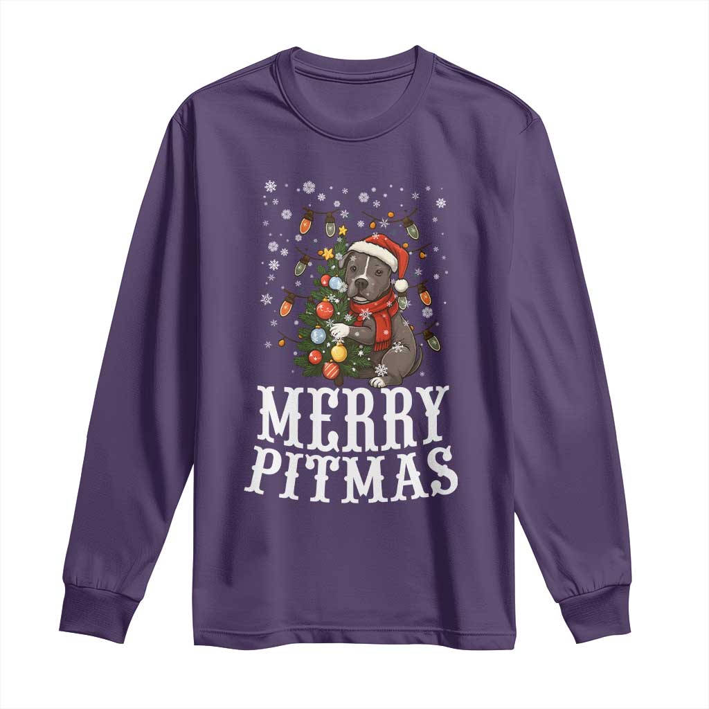 Christmas Pitbull Long Sleeve Shirt Funny Merry Pitmas Tree Hug - Wonder Print Shop