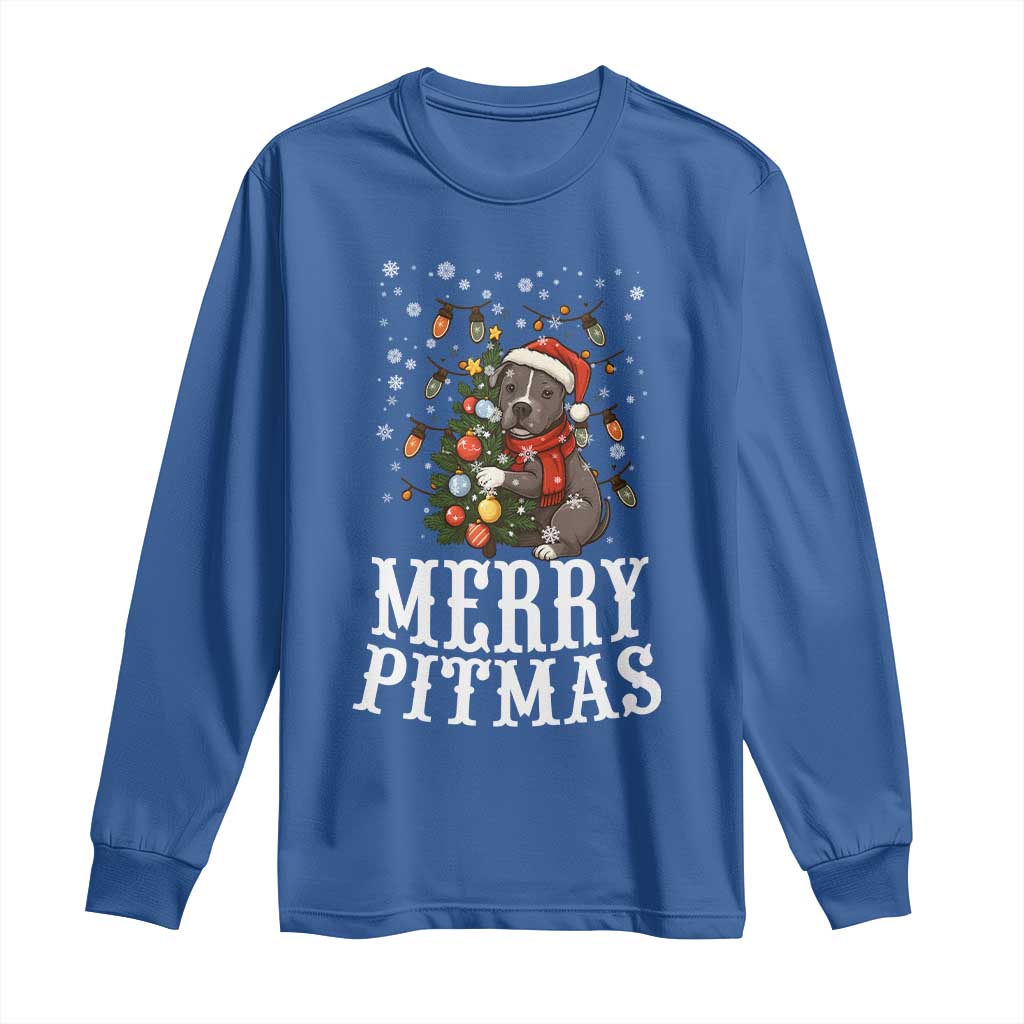 Christmas Pitbull Long Sleeve Shirt Funny Merry Pitmas Tree Hug - Wonder Print Shop