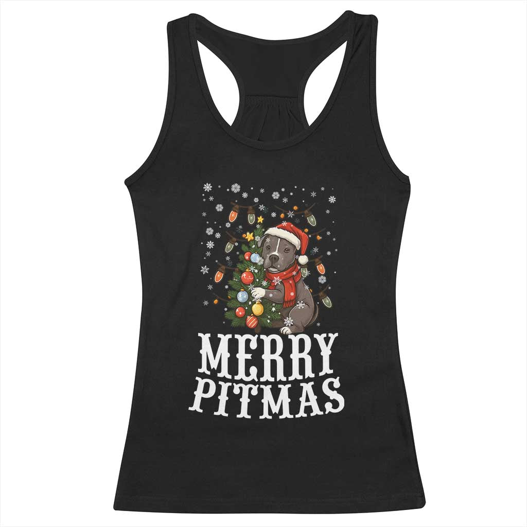 Christmas Pitbull Racerback Tank Top Funny Merry Pitmas Tree Hug - Wonder Print Shop