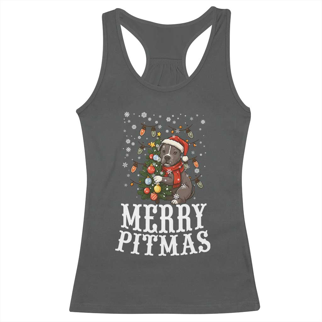 Christmas Pitbull Racerback Tank Top Funny Merry Pitmas Tree Hug - Wonder Print Shop
