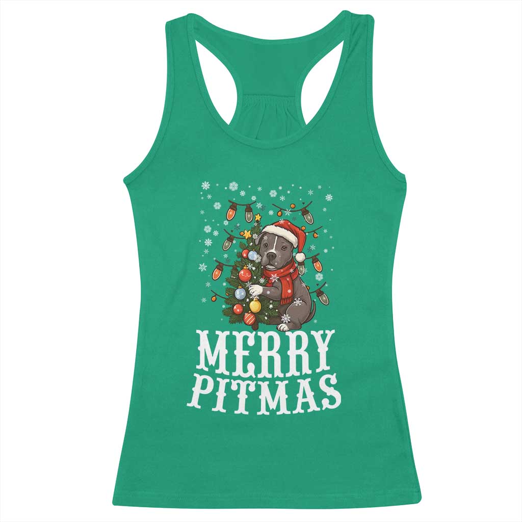 Christmas Pitbull Racerback Tank Top Funny Merry Pitmas Tree Hug - Wonder Print Shop