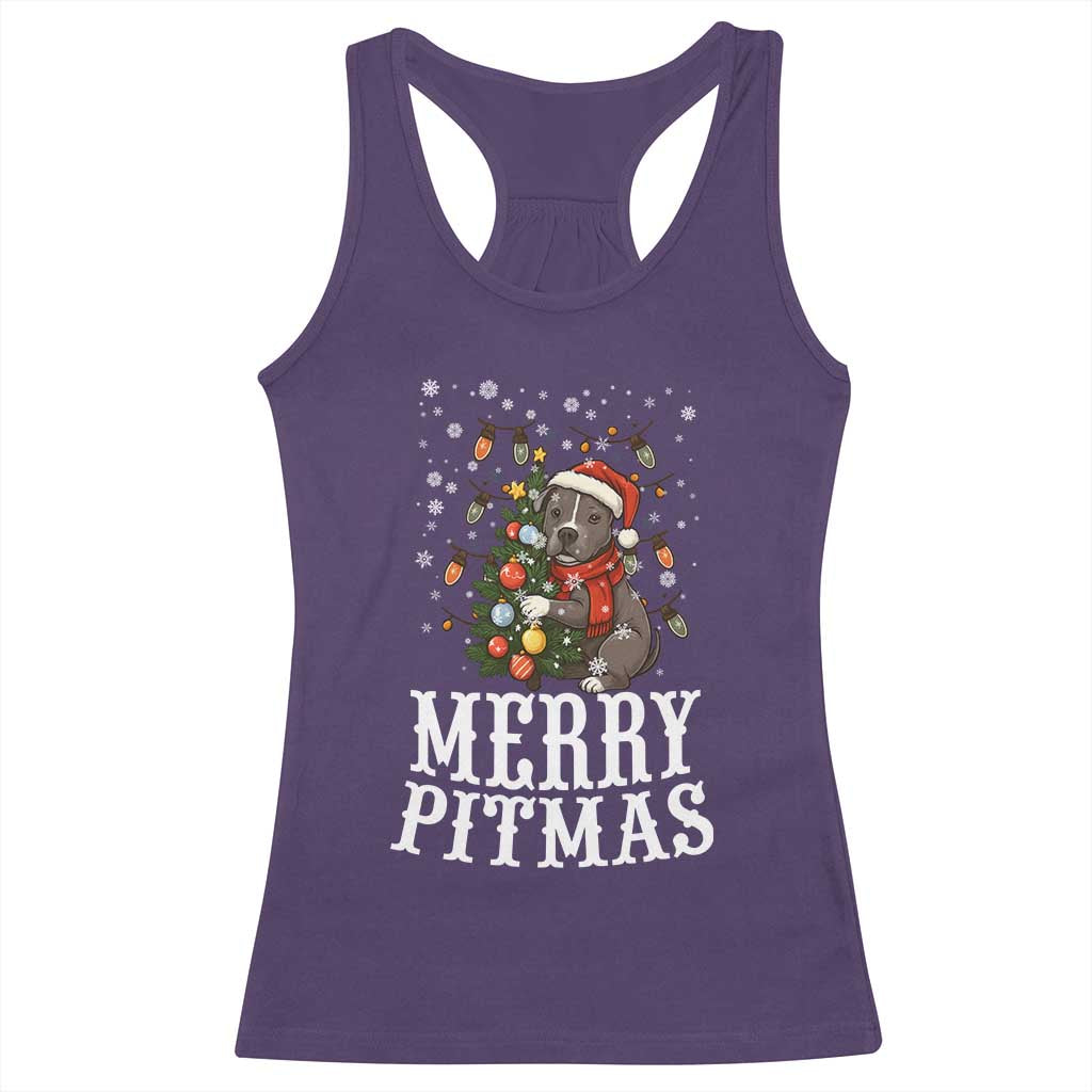 Christmas Pitbull Racerback Tank Top Funny Merry Pitmas Tree Hug - Wonder Print Shop