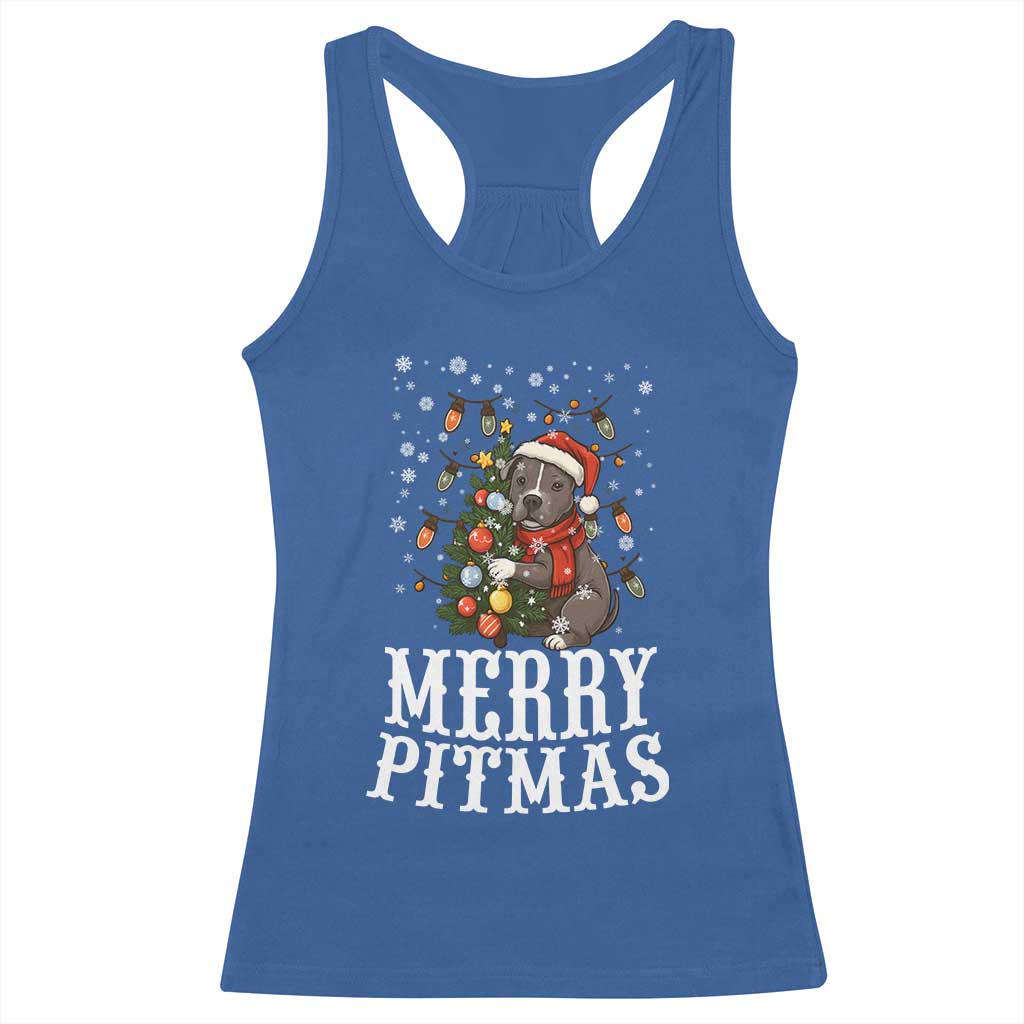 Christmas Pitbull Racerback Tank Top Funny Merry Pitmas Tree Hug - Wonder Print Shop