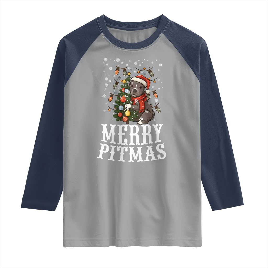 Christmas Pitbull Raglan Shirt Funny Merry Pitmas Tree Hug - Wonder Print Shop