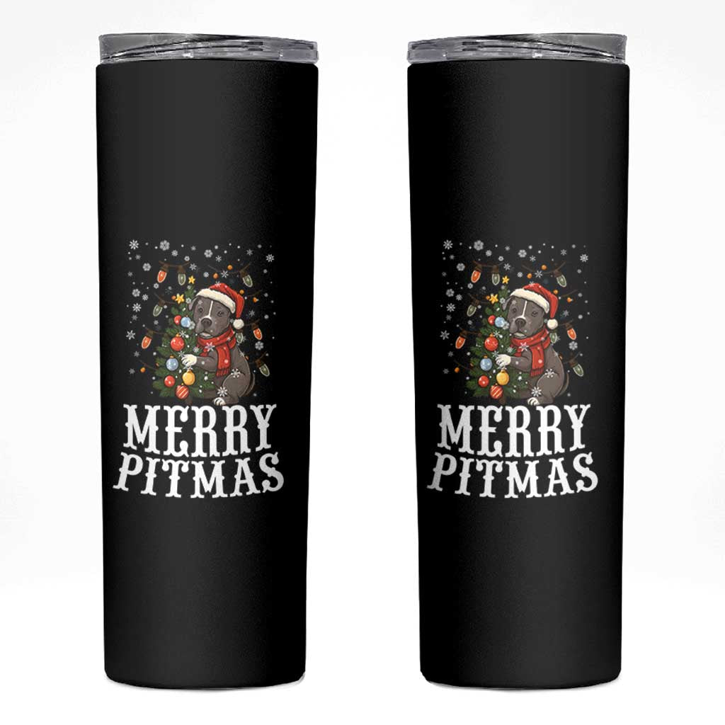 Christmas Pitbull Skinny Tumbler Funny Merry Pitmas Tree Hug