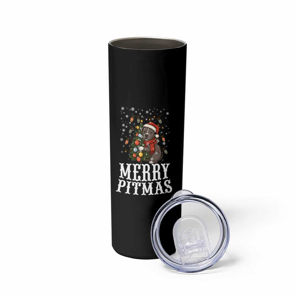 Christmas Pitbull Skinny Tumbler Funny Merry Pitmas Tree Hug