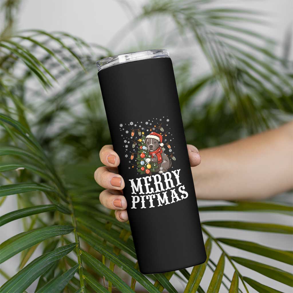 Christmas Pitbull Skinny Tumbler Funny Merry Pitmas Tree Hug