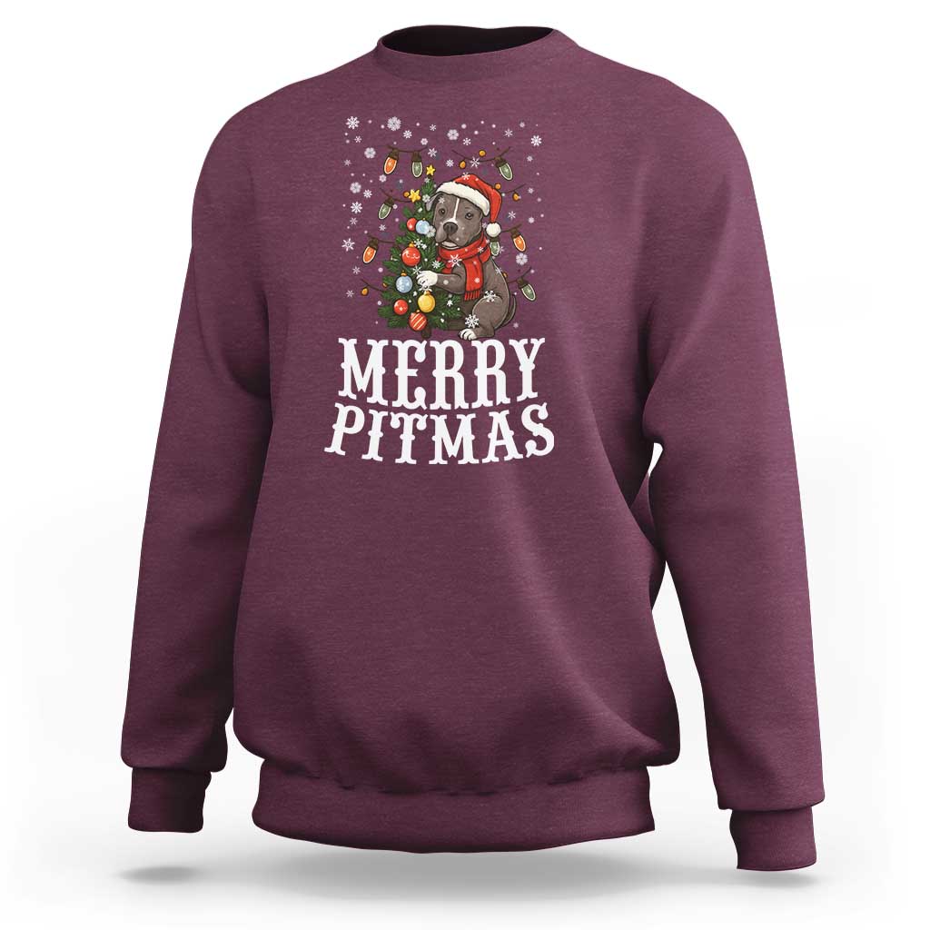 Christmas Pitbull Sweatshirt Funny Merry Pitmas Tree Hug - Wonder Print Shop
