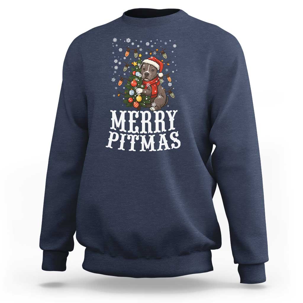 Christmas Pitbull Sweatshirt Funny Merry Pitmas Tree Hug - Wonder Print Shop