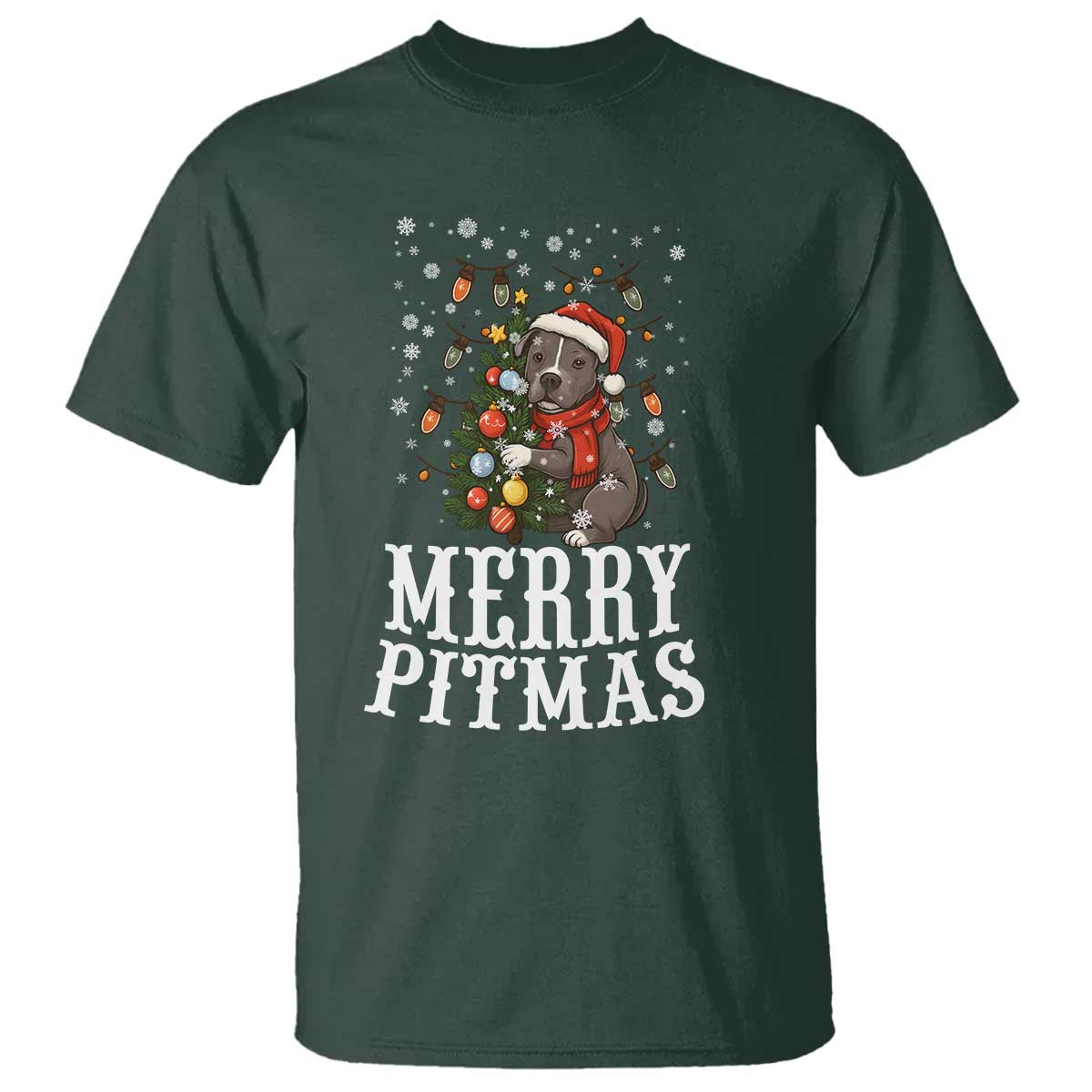 Christmas Pitbull T Shirt Funny Merry Pitmas Tree Hug - Wonder Print Shop