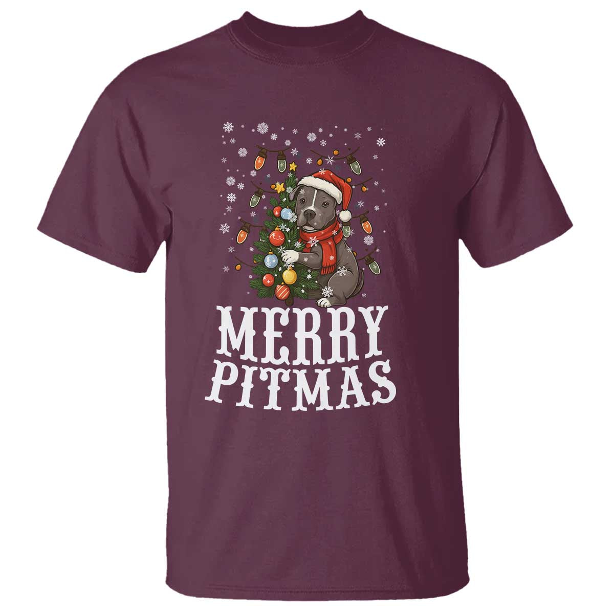 Christmas Pitbull T Shirt Funny Merry Pitmas Tree Hug - Wonder Print Shop