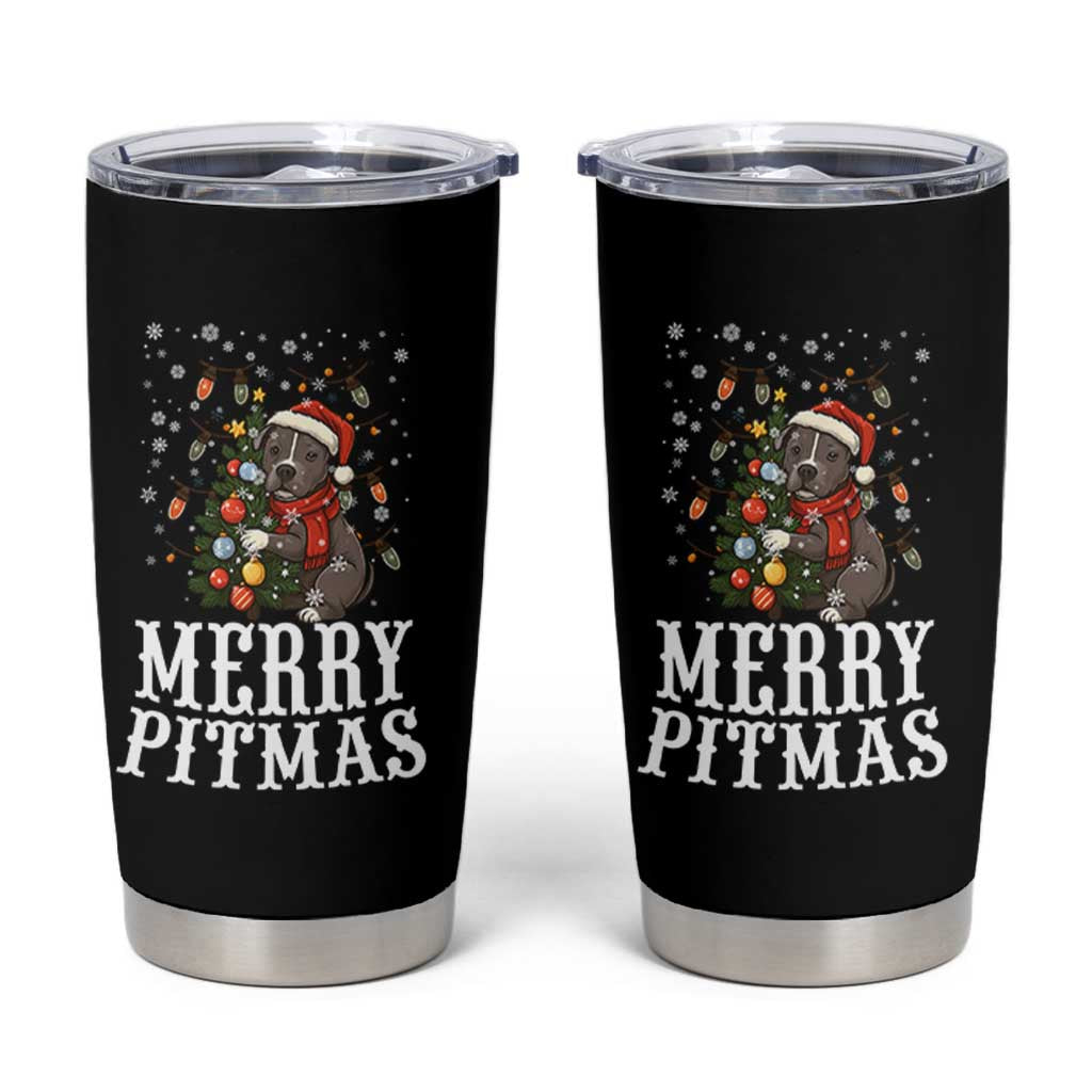 Christmas Pitbull Tumbler Cup Funny Merry Pitmas Tree Hug