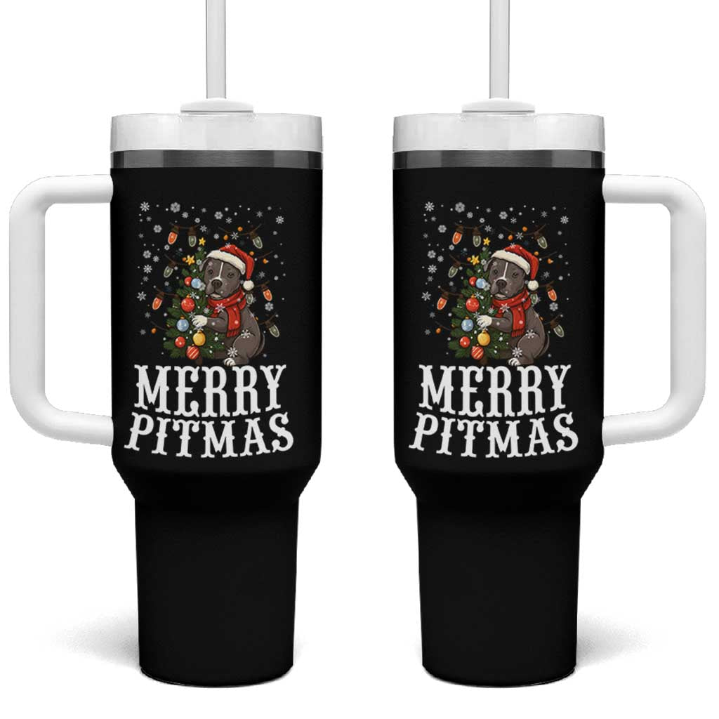 Christmas Pitbull Tumbler With Handle Funny Merry Pitmas Tree Hug