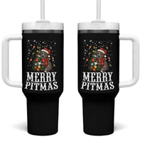 Christmas Pitbull Tumbler With Handle Funny Merry Pitmas Tree Hug