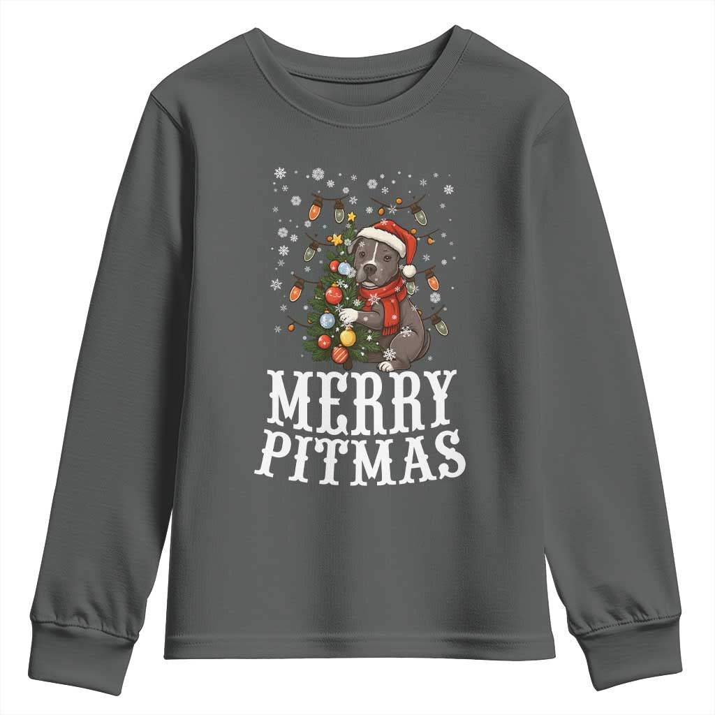 Christmas Pitbull Youth Sweatshirt Funny Merry Pitmas Tree Hug - Wonder Print Shop