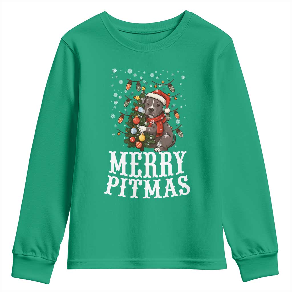 Christmas Pitbull Youth Sweatshirt Funny Merry Pitmas Tree Hug - Wonder Print Shop