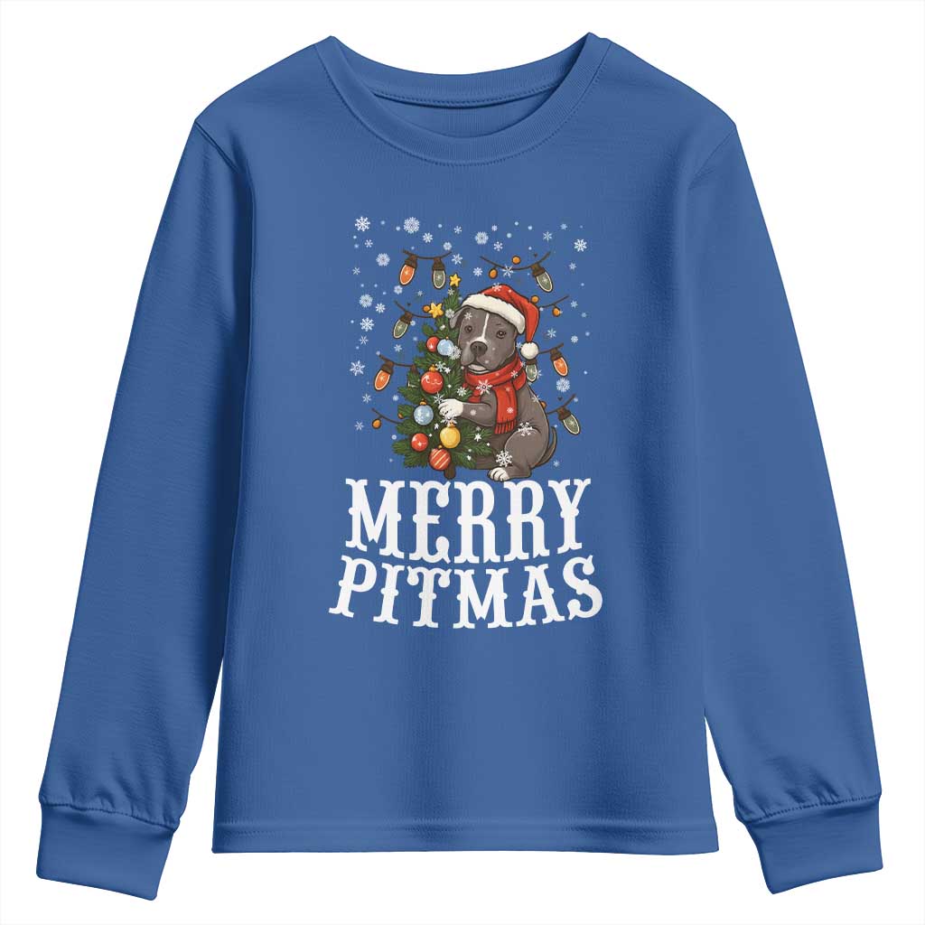 Christmas Pitbull Youth Sweatshirt Funny Merry Pitmas Tree Hug - Wonder Print Shop