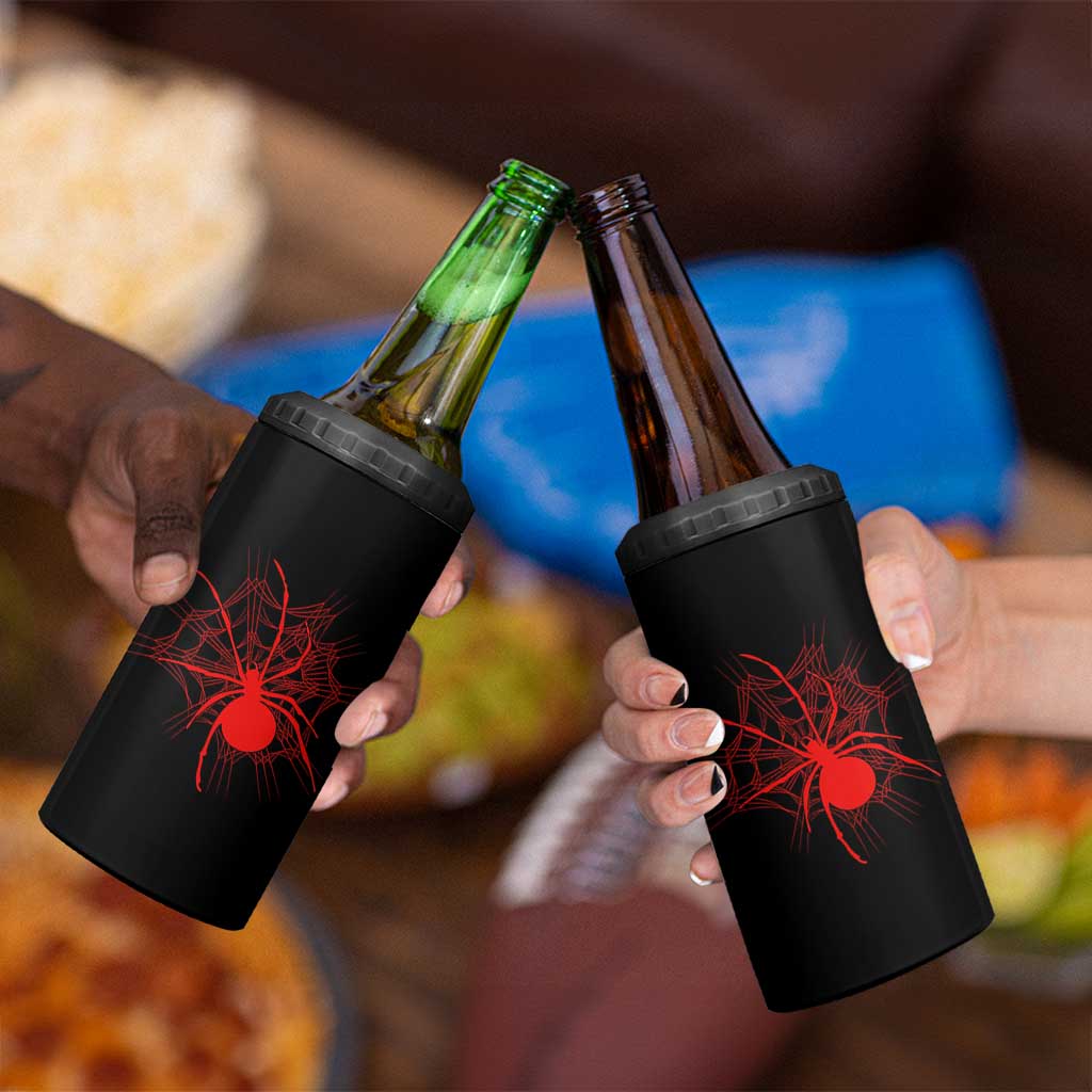 Red Black Widow Spider 4 in 1 Can Cooler Tumbler Gothic Spider Web Vintage Horror Gift