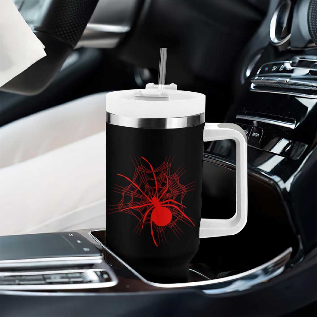 Red Black Widow Spider Tumbler With Handle Gothic Spider Web Vintage Horror Gift