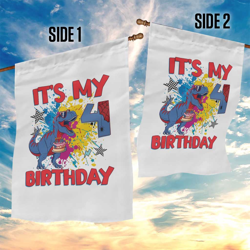 Dino Spider Its My 4th Birthday Garden Flag Dinosaur Gift For Boys