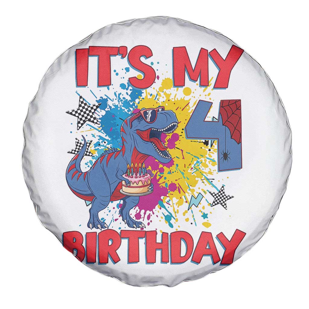 Dino Spider Its My 4th Birthday Spare Tire Cover Dinosaur Gift For Boys