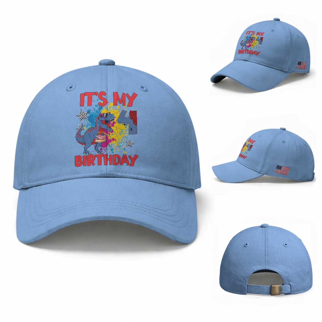 Dino Spider Its My 4th Birthday Baseball Cap Dinosaur Gift For Boys