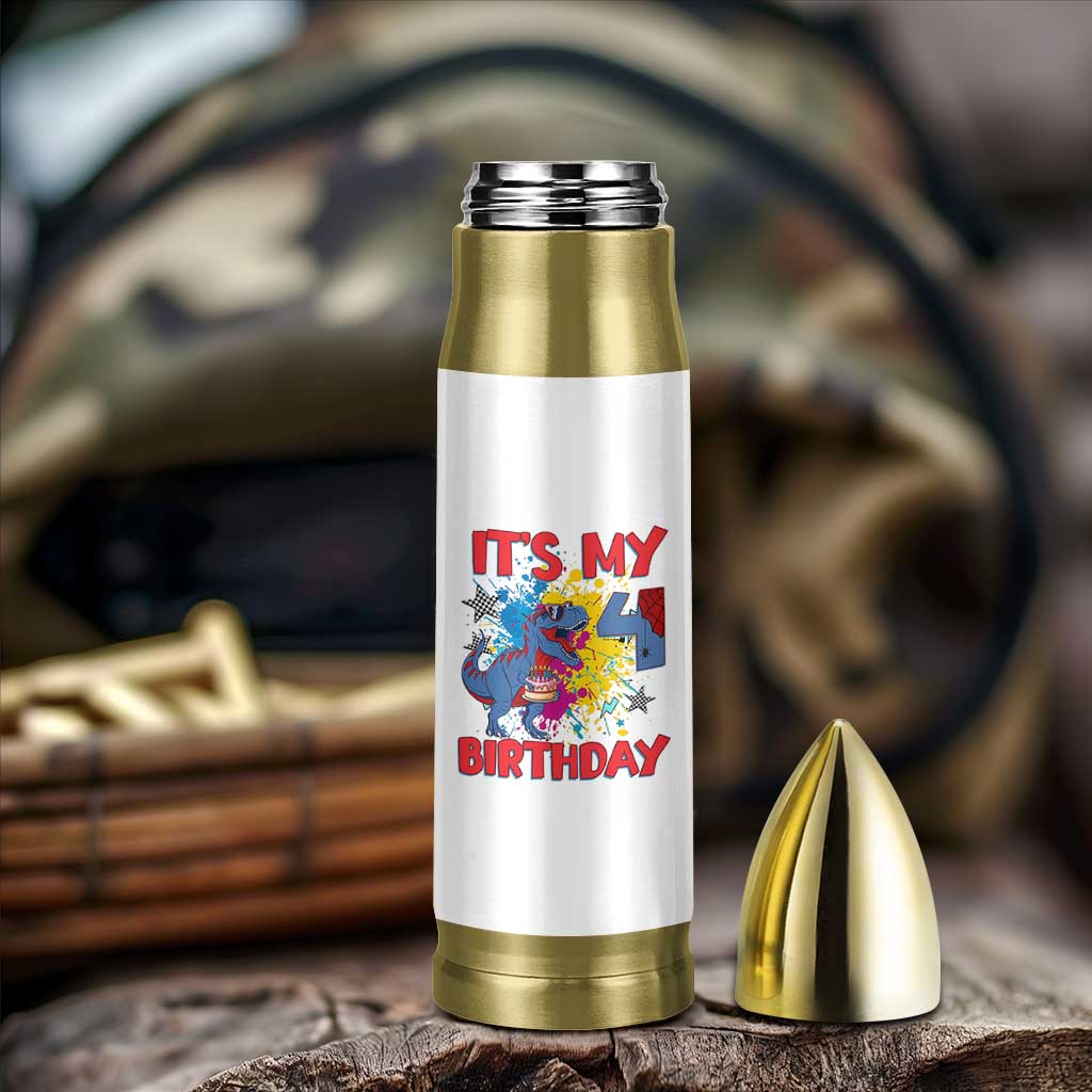 Dino Spider Its My 4th Birthday Bullet Tumbler Dinosaur Gift For Boys