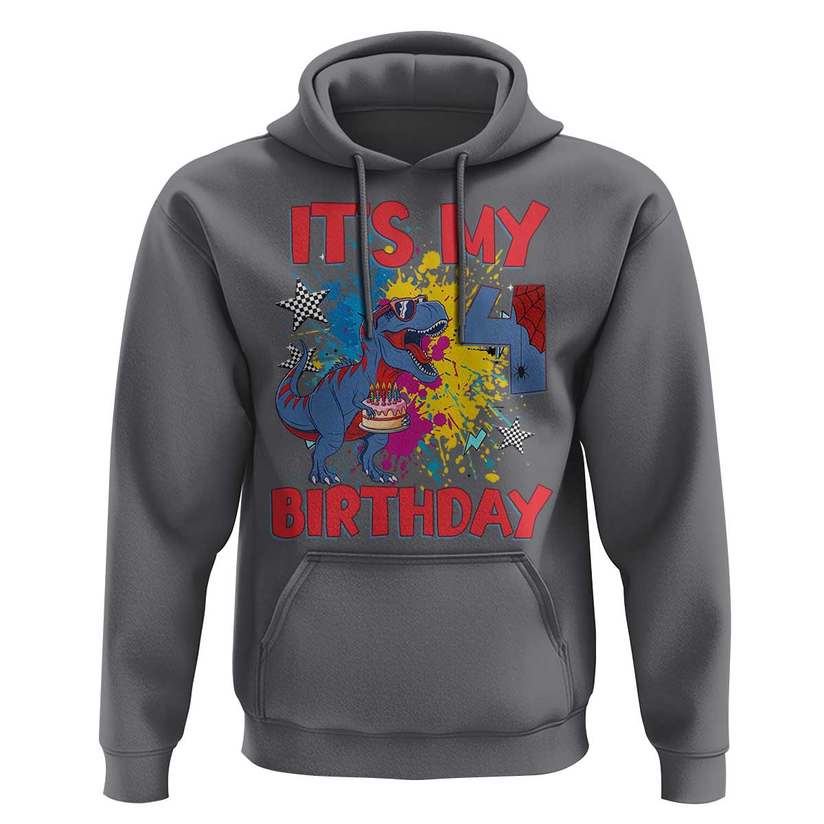 Dino Spider Its My 4th Birthday Hoodie Dinosaur Gift For Boys