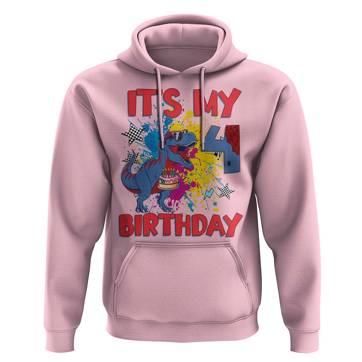 Dino Spider Its My 4th Birthday Hoodie Dinosaur Gift For Boys
