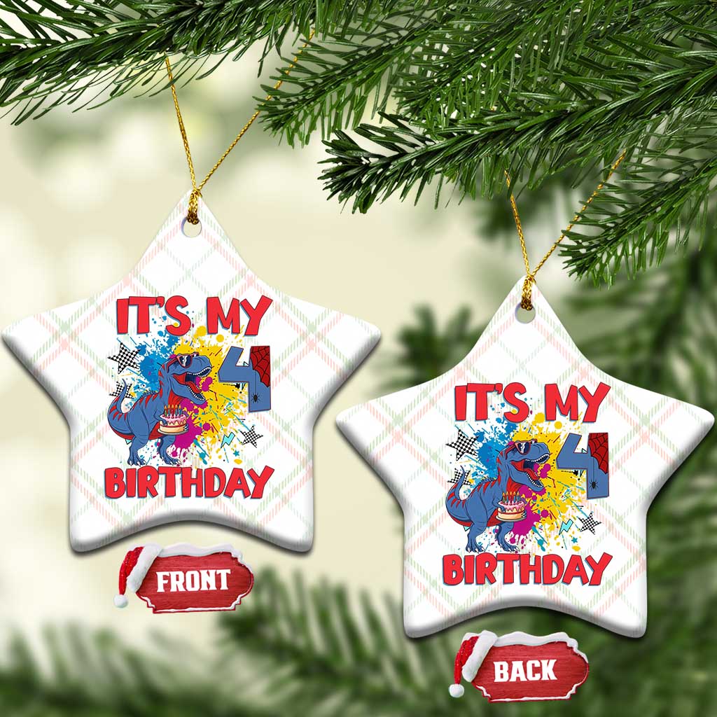 Dino Spider Its My 4th Birthday Ceramic Ornament Dinosaur Gift For Boys