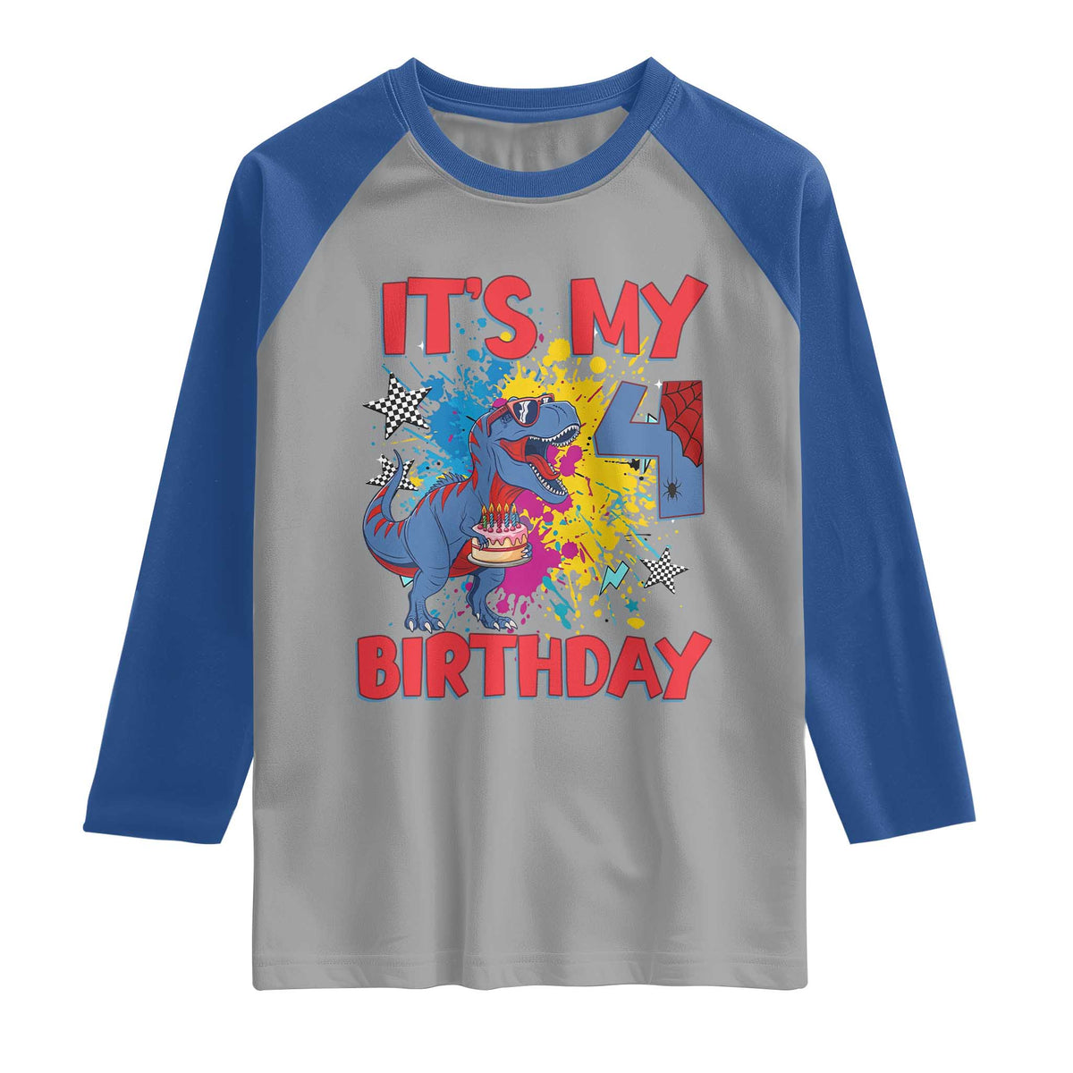 Dino Spider Its My 4th Birthday Raglan Shirt Dinosaur Gift For Boys