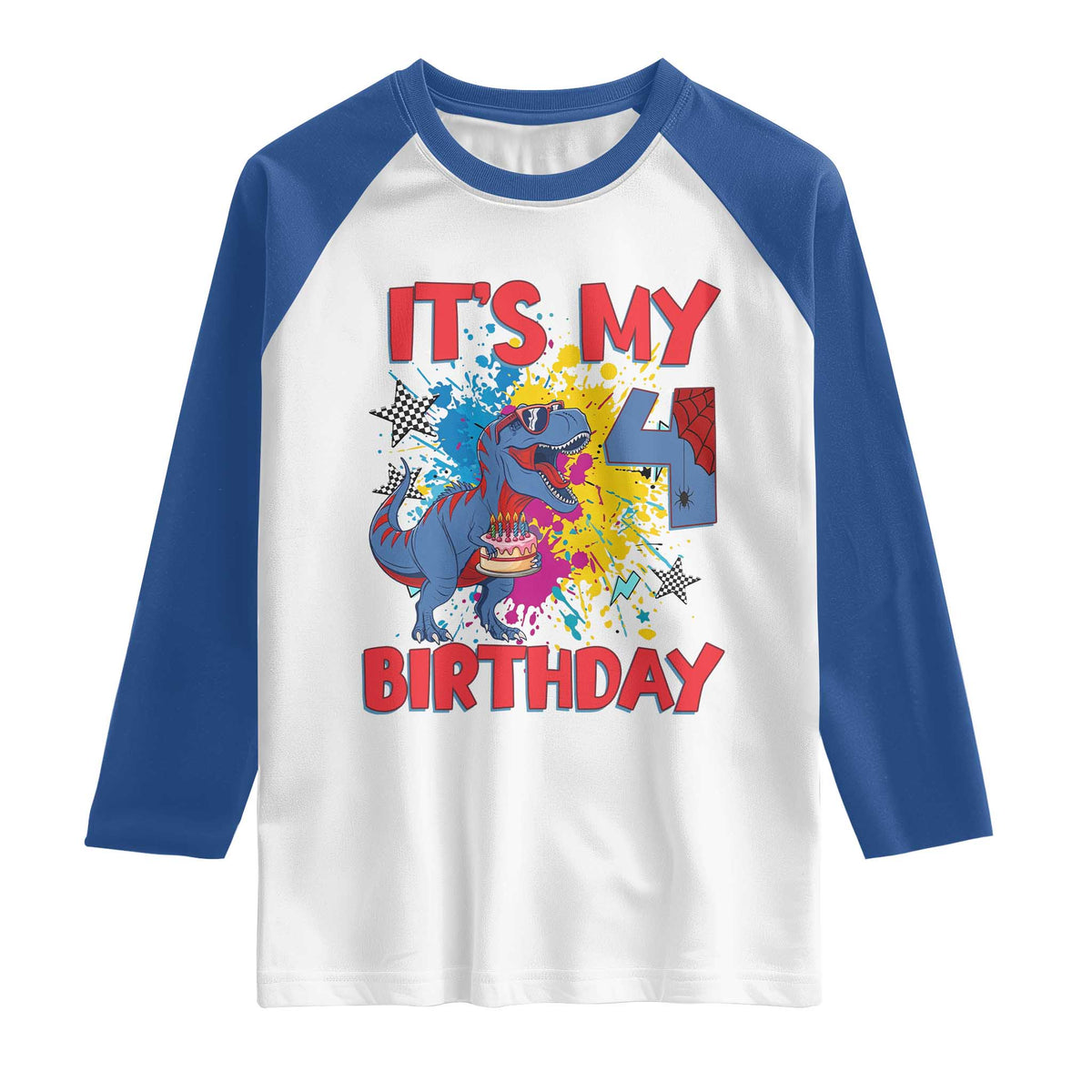 Dino Spider Its My 4th Birthday Raglan Shirt Dinosaur Gift For Boys