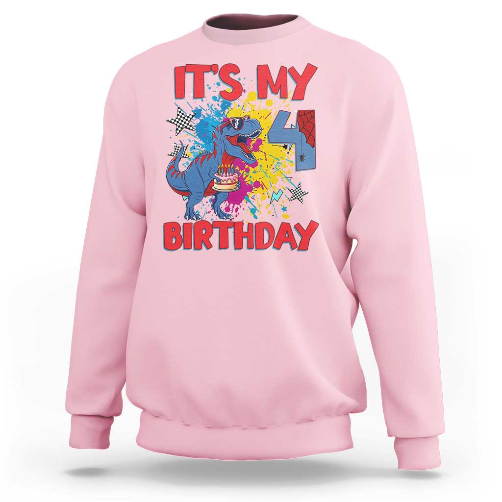 Dino Spider Its My 4th Birthday Sweatshirt Dinosaur Gift For Boys