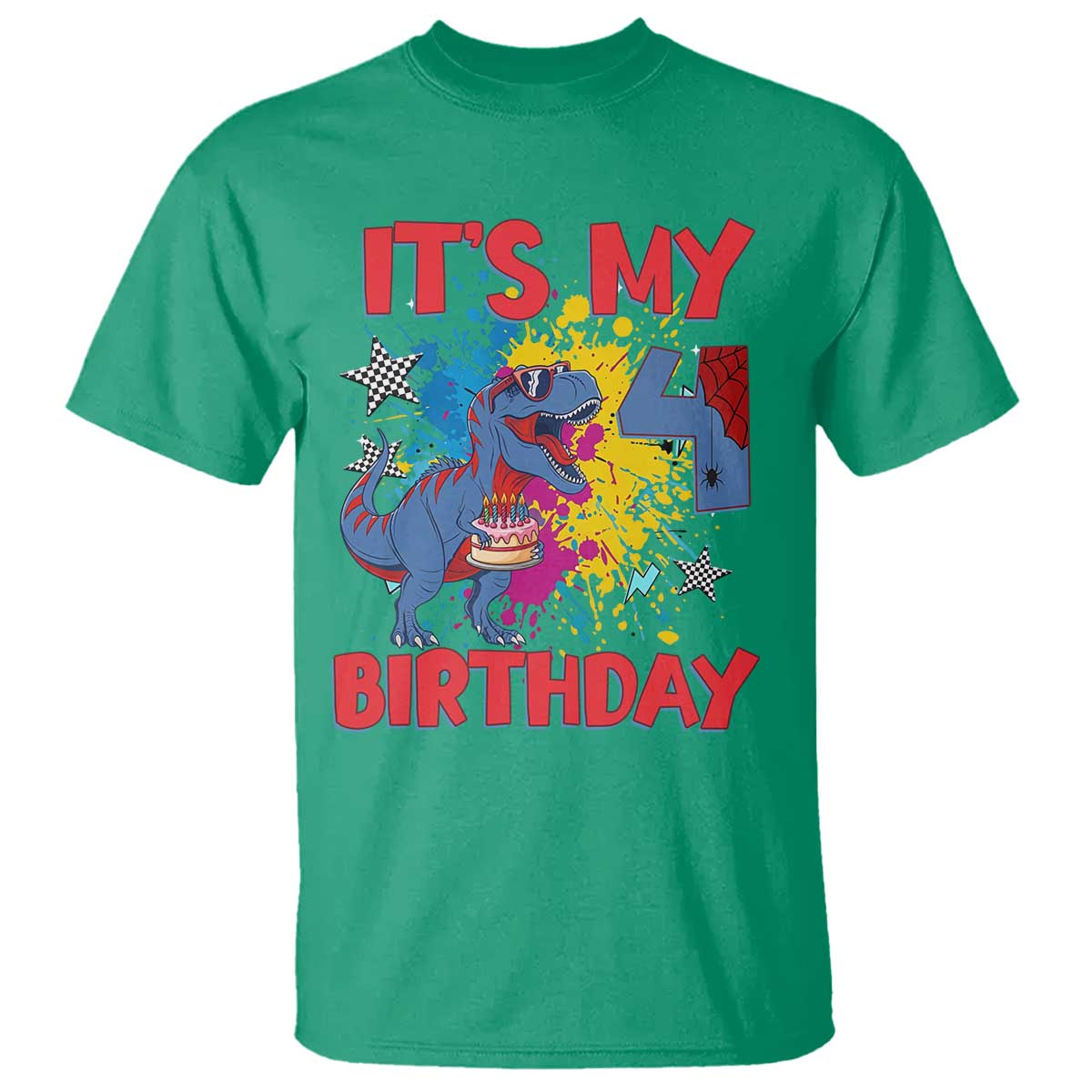 Dino Spider Its My 4th Birthday T Shirt Dinosaur Gift For Boys