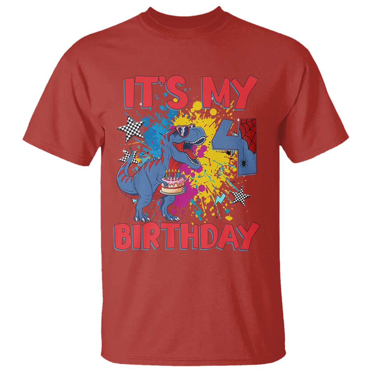 Dino Spider Its My 4th Birthday T Shirt Dinosaur Gift For Boys