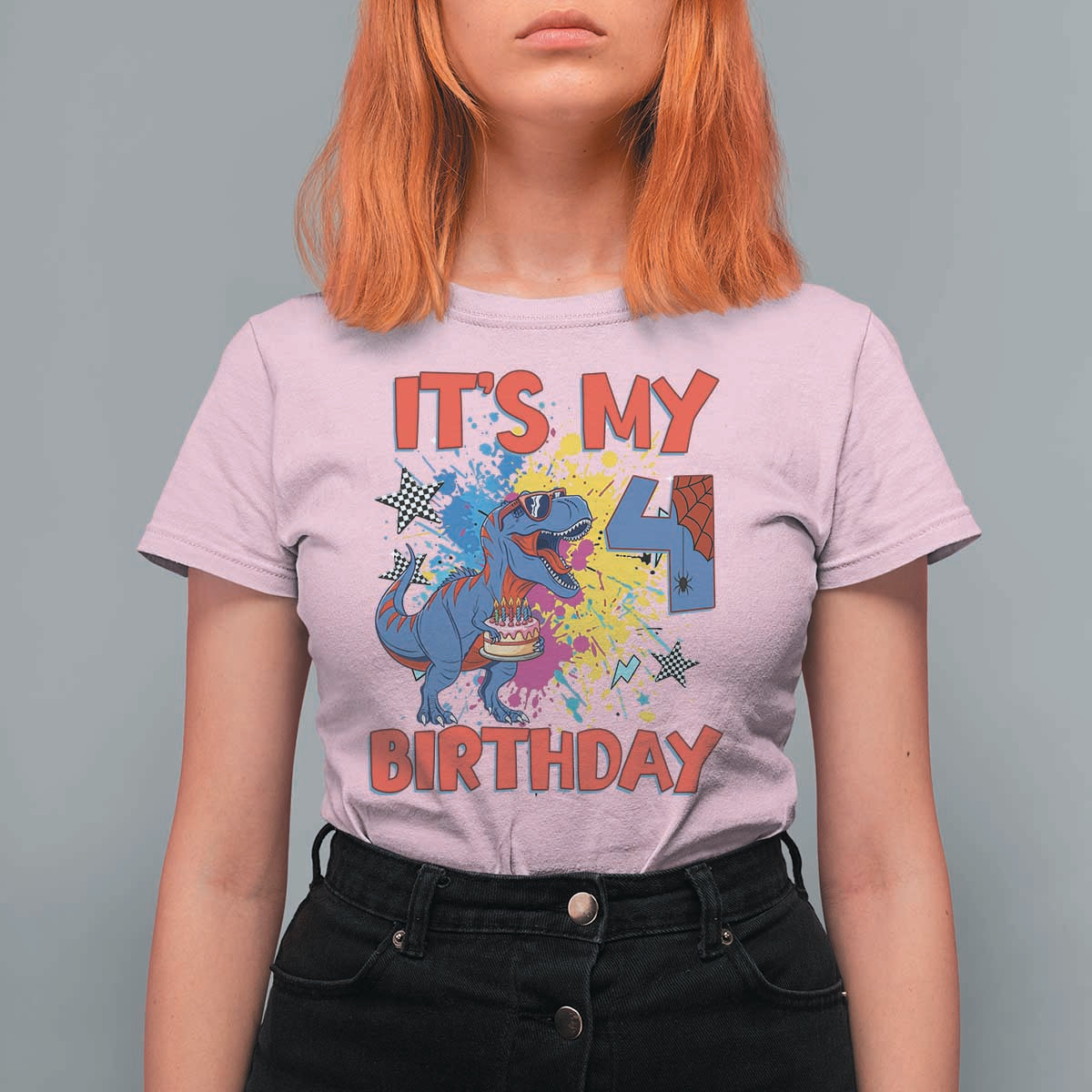 Dino Spider Its My 4th Birthday T Shirt For Women Dinosaur Gift For Boys