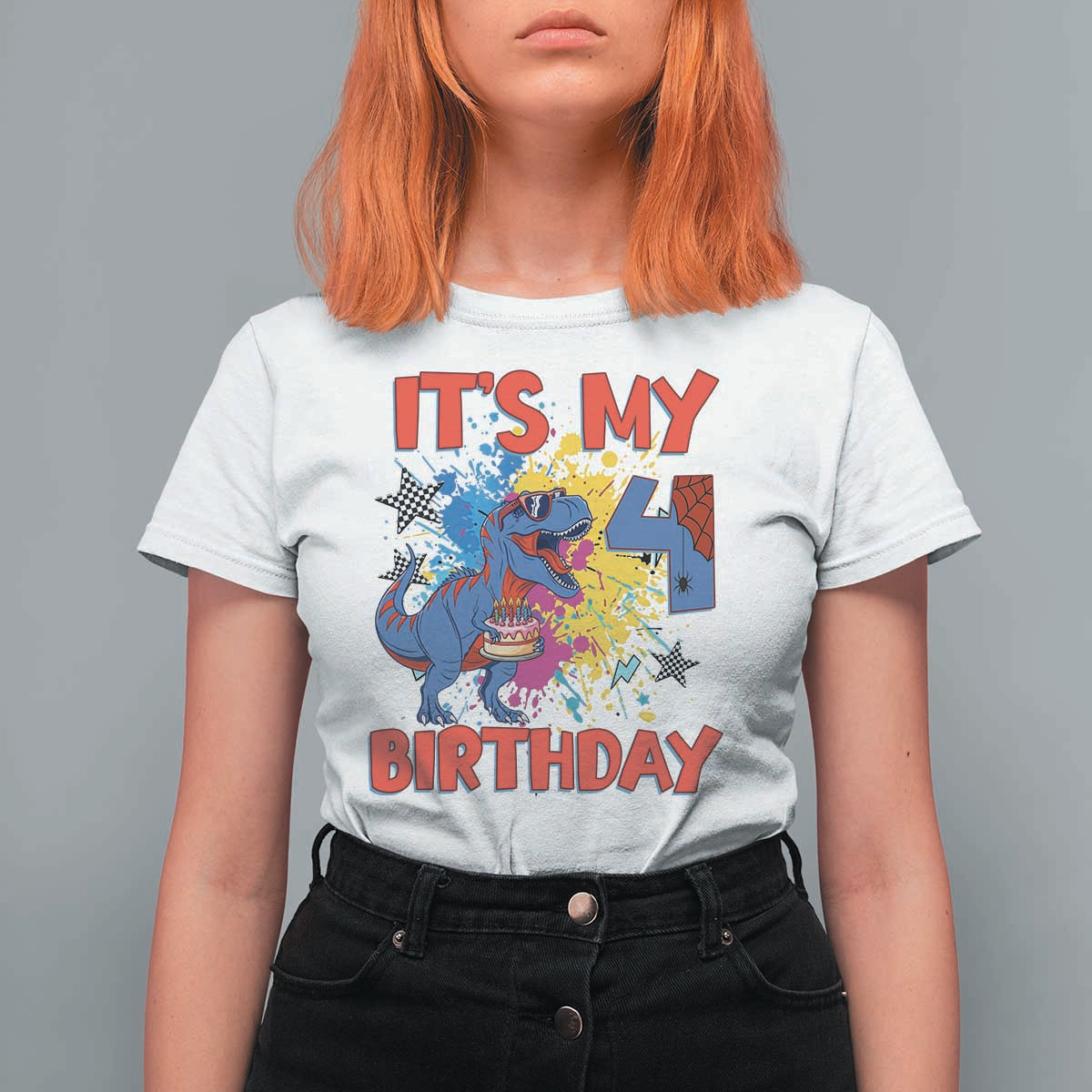 Dino Spider Its My 4th Birthday T Shirt For Women Dinosaur Gift For Boys
