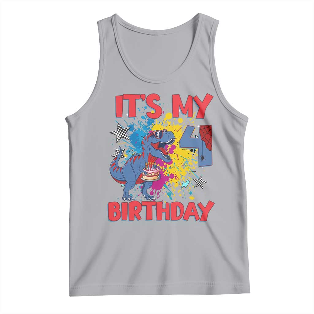 Dino Spider Its My 4th Birthday Tank Top Dinosaur Gift For Boys