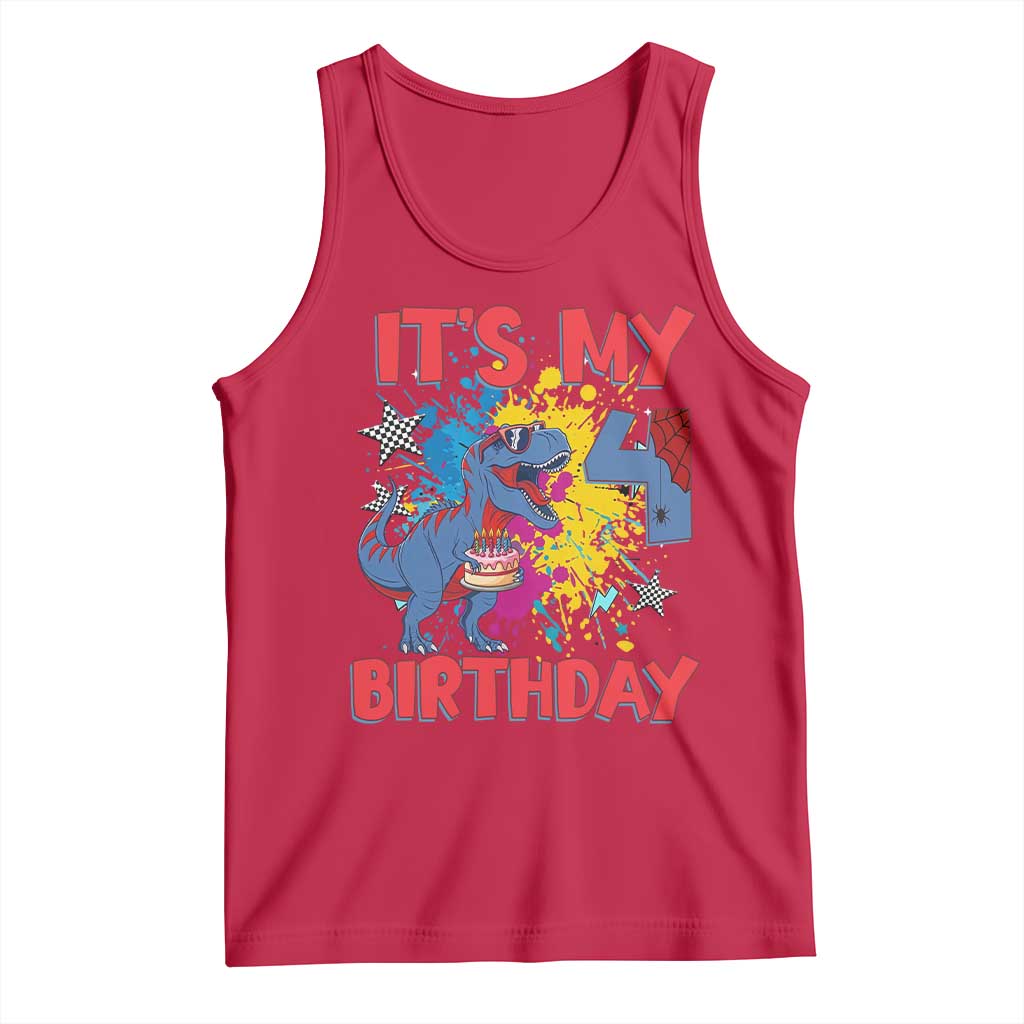 Dino Spider Its My 4th Birthday Tank Top Dinosaur Gift For Boys