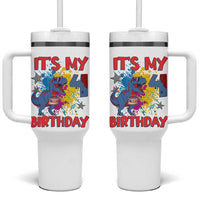Dino Spider Its My 4th Birthday Tumbler With Handle Dinosaur Gift For Boys
